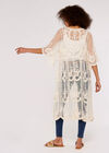 Embroidered Mesh Longline Kimono, Stone, large