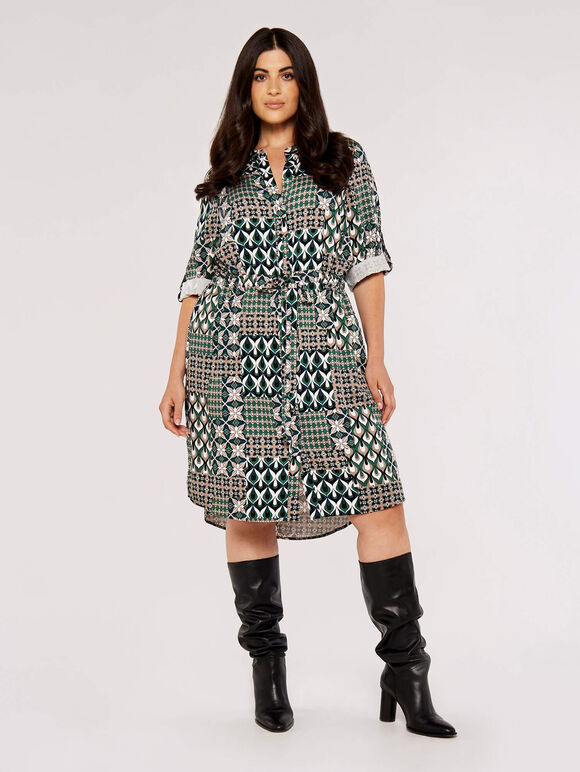 Curve Patchwork Mini Dress, Green, large