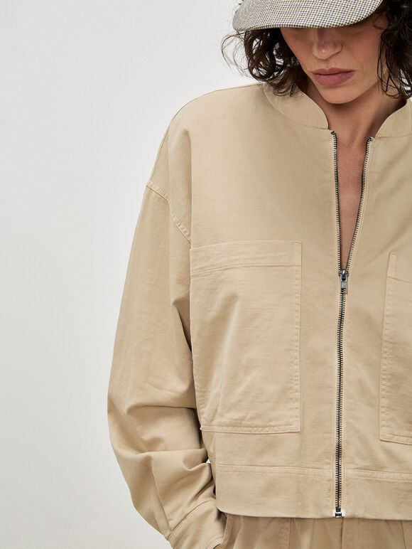 Lightweight Denim Bomber Jacket, Stone, large