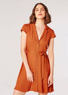Linen Blend Shirt Mini Dress, Orange, large