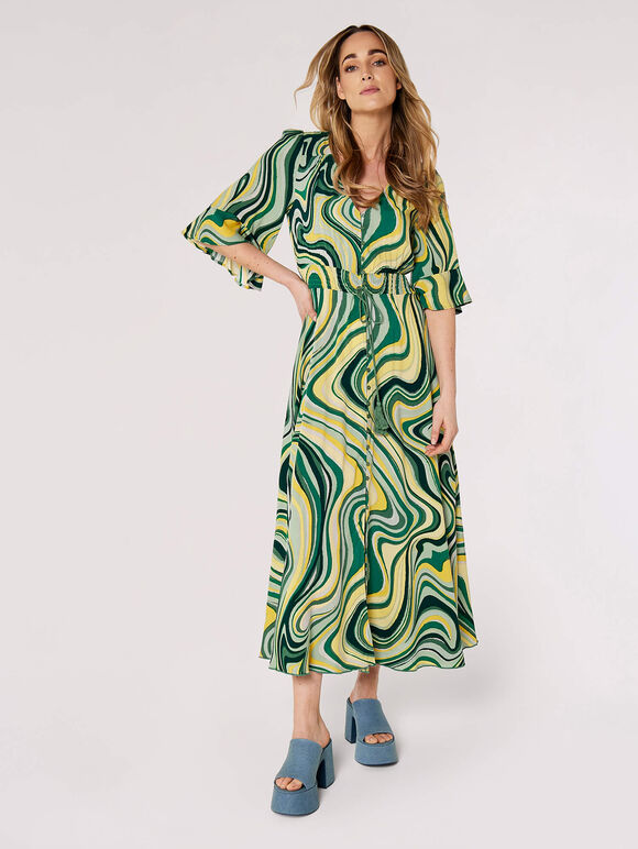 Retro Swirl Maxi Dress, Green, large