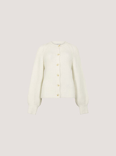 Cotton Blend Chunky Ribbed Knit Cardigan