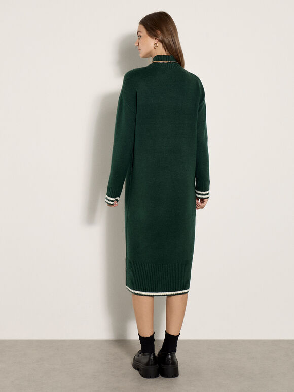 Tipped Knitted Jumper Midi Dress, Green, large
