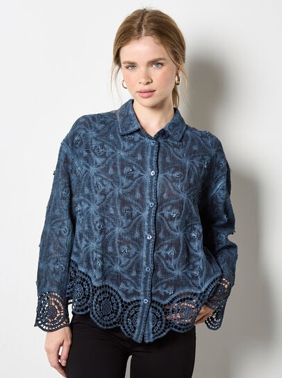 Textured Cotton Floral Crochet Blouse