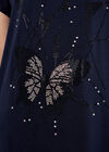 Oversized Butterfly Diamante Stud T-Shirt, Navy, large