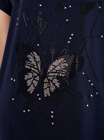 Oversized Butterfly Diamante Stud T-Shirt