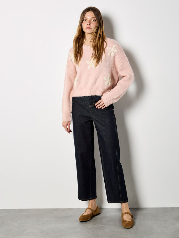 Crochet Daisies Boxy Jumper, Pink, large