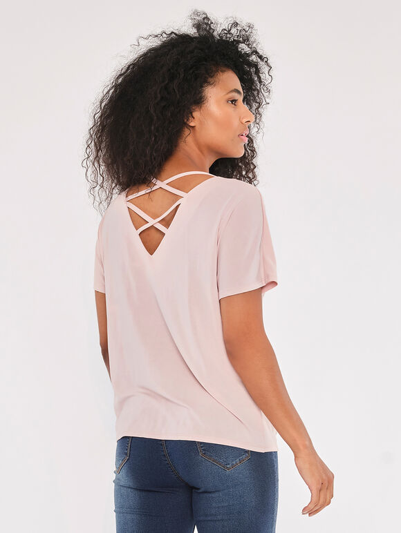 Modal Knot Front Cross Back Top, Pink, large