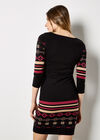 Folk Pattern Stripe Knitted Mini Dress, Black, large