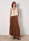 Linen Blend Tiered Maxi Skirt, Rust, large