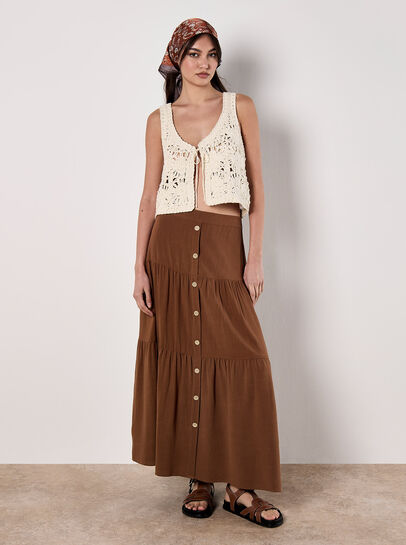 Linen Blend Tiered Maxi Skirt