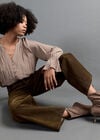 Flora Velvet Denim Wide-Leg Jeans, Brown, large