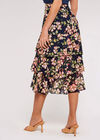 Floral Chiffon Midi Skirt, Navy, large