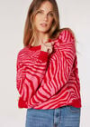 Bright Zebra Chunky Knit Jumper, Red, large