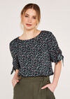 Ditsy Floral Tie Sleeve Top, Green, large