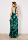 Tropical Leaf Satin Maxi Dress, Navy, large
