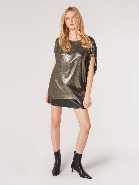 Oversized Metallic Sparkle Top, Yellow, large