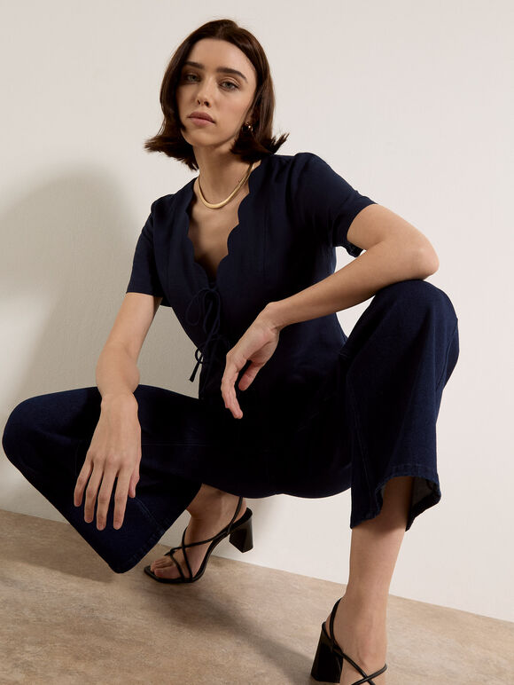 Zara Wide-Leg Elastic Jeans, Blue, large