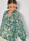 Blurred Floral Chiffon Blouse, Green, large