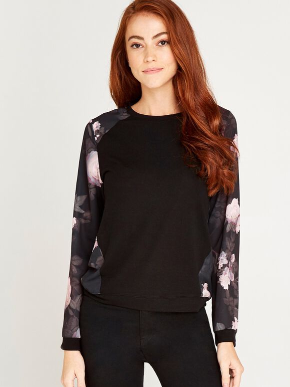 Jersey Floral Back Top, Pink, large