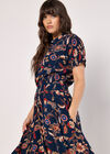 Sarasa Floral Shirt Midi Dress, Navy, large