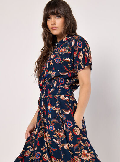 Sarasa Floral Shirt Midi Dress