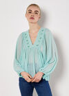 Dobby Bead Embellished Empire Top, Blue, large