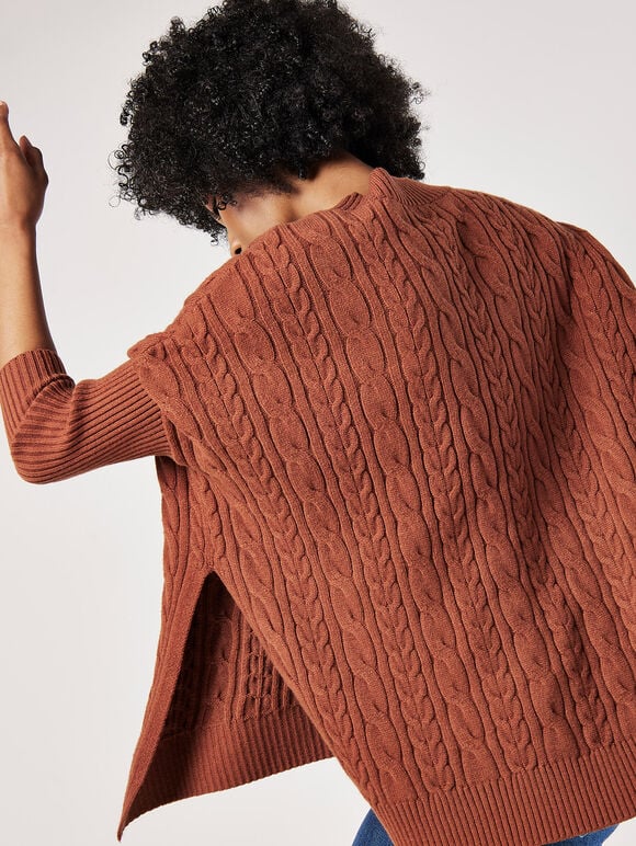 Cable Knit Oversized Jumper, Rust, large