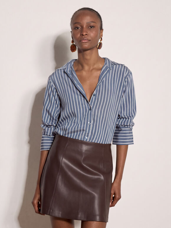 Oversized Stripe Shirt, Blue, large