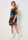 Colourful Patchwork Check Swing Mini Dress, Blue, large