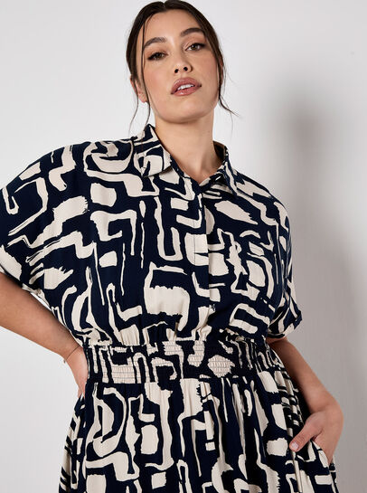 Geo Grecian Shirt Midi Dress