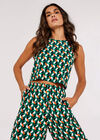 Printed Wide Leg Trousers, Green, large