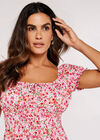 Ditsy Floral Milkmaid Mini Dress, Pink, large