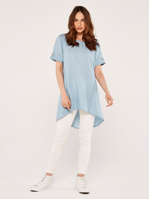 Denim Tencel Dress, Blue, large
