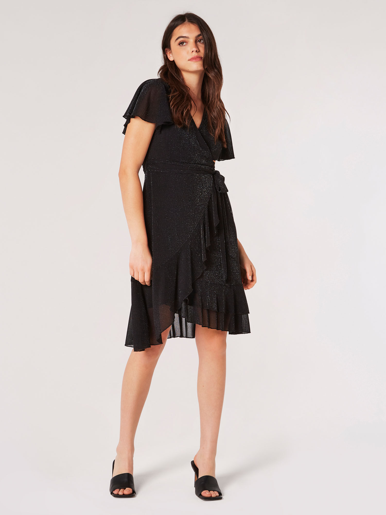 Wrap ruffle discount mini dress