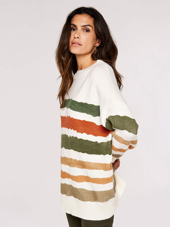 Paint Spray Striped Jumper Apricot Clothing