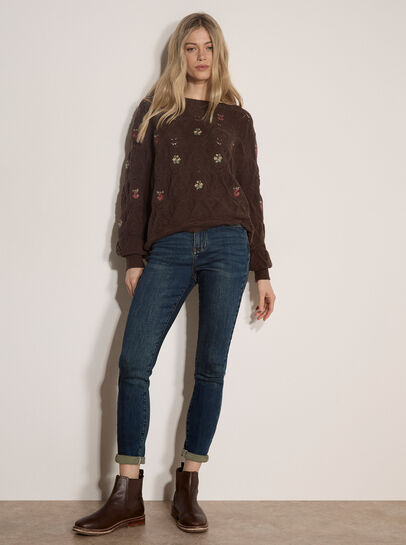Pointelle Knit Floral Embroidered Jumper