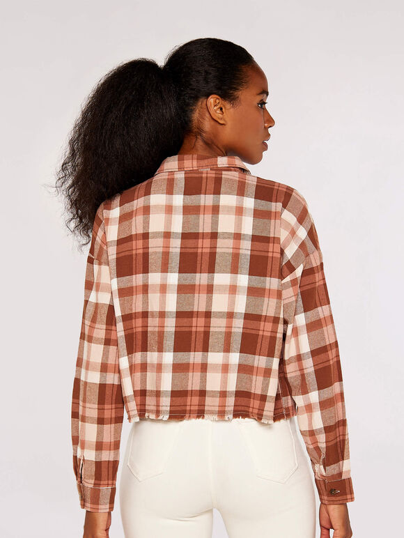 Crop Check Shirt, Brown, large