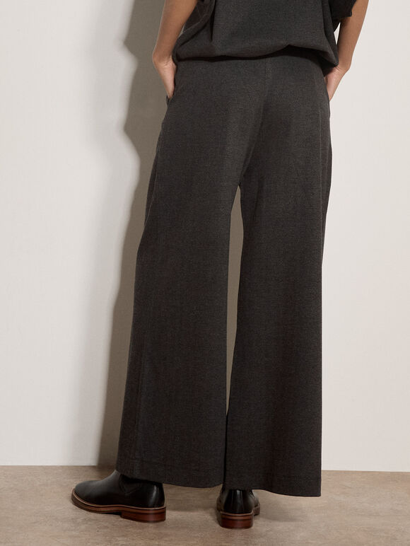 Herringbone Wide-Leg Trousers, Dark Grey/Charcoal, large