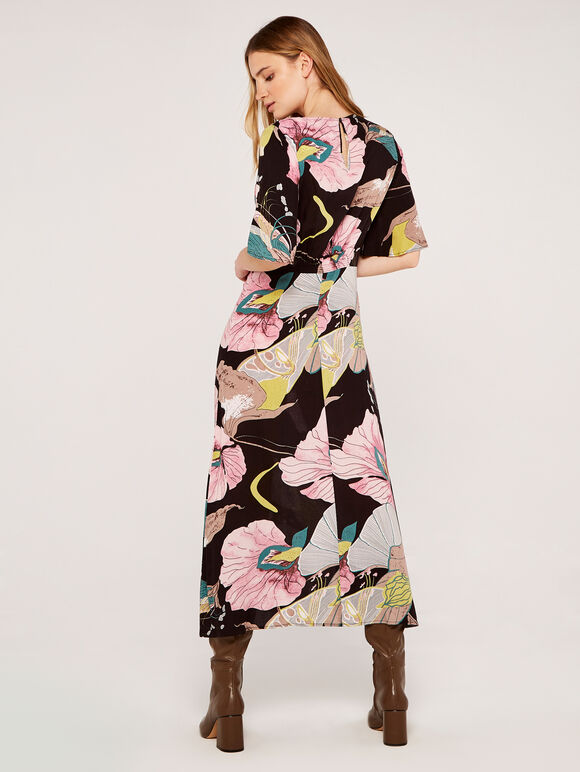 Abstract Floral Maxi Dress, Black, large