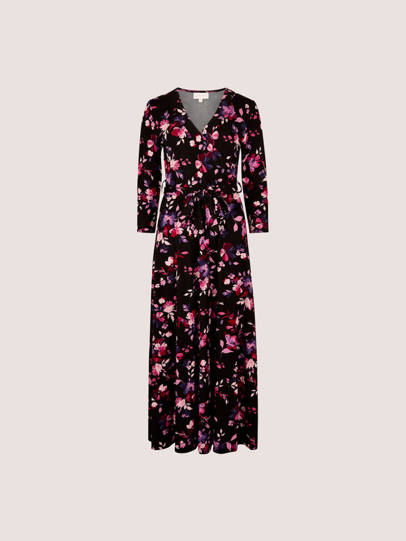 Ombre Floral Wrap Maxi Dress, Black, large