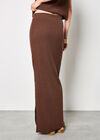 Pointelle Knit Column Maxi Skirt, Brown, large