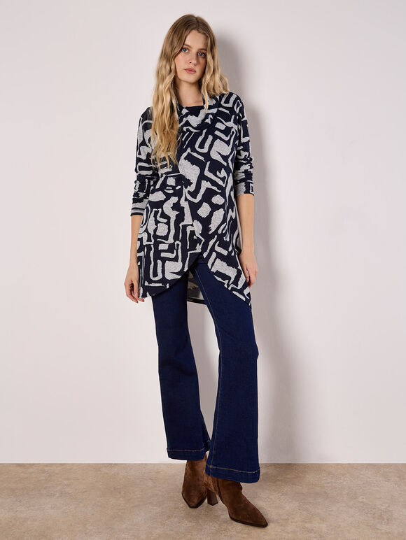 Abstract Geo Wrap Top, Grey, large