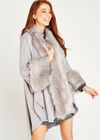 Faux Fur Edge And Cuff Cape, Grey, large