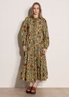 Floral Leaves Tiered Shirt Midi Dress, Green, large