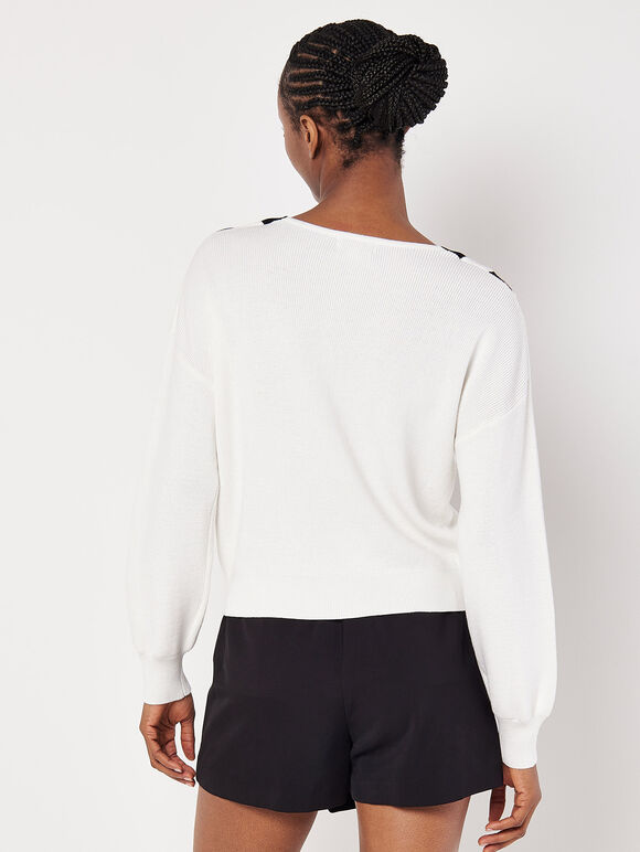 V-Neck Cricket Jumper, White, large