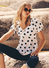 Polka Dot Tie Front Top, White, large