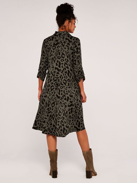 Animal Oversized Shirt Mini Dress, Khaki, large