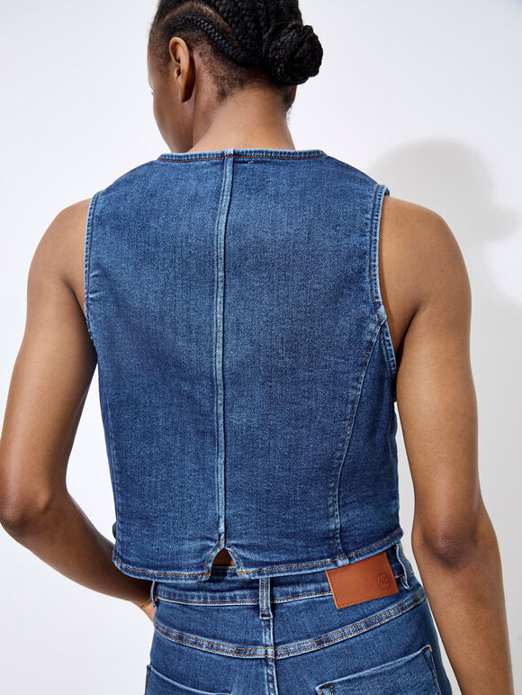 Denim Waistcoat, Blue, large