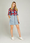 Blue Pinstripe Mini Skirt, Blue, large